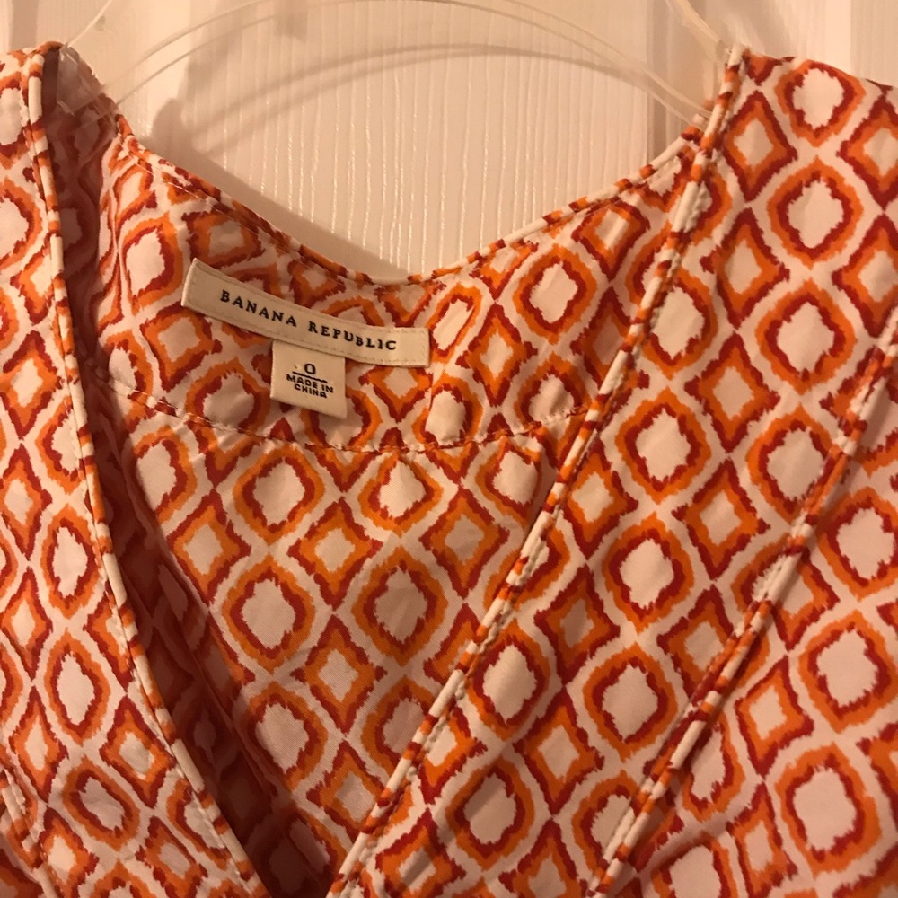 Banana Republic Orange Print Short Sleeve Blouse - Picture 7 of 8